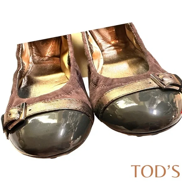 Tod's Ballerina Dee Fibbietta Ballet Flat / Chocolate & Grey (Size 36) - Picture 3 of 10